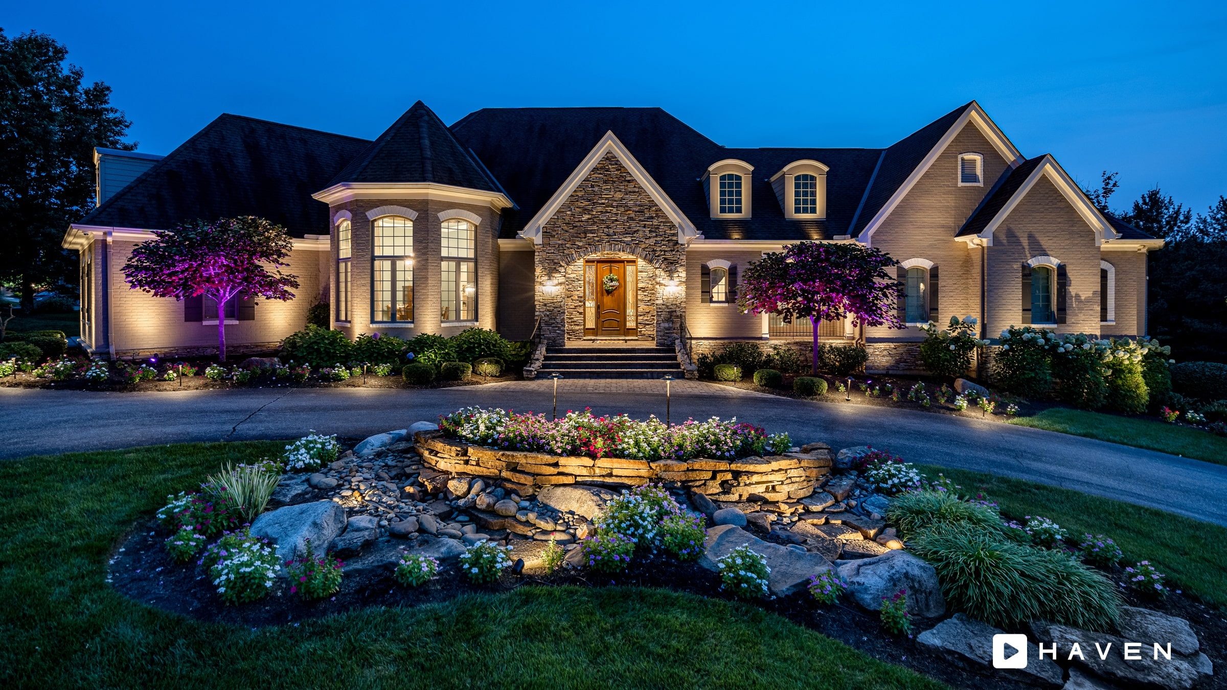 Permanent roofline lighting on a home in Bucks County, PA